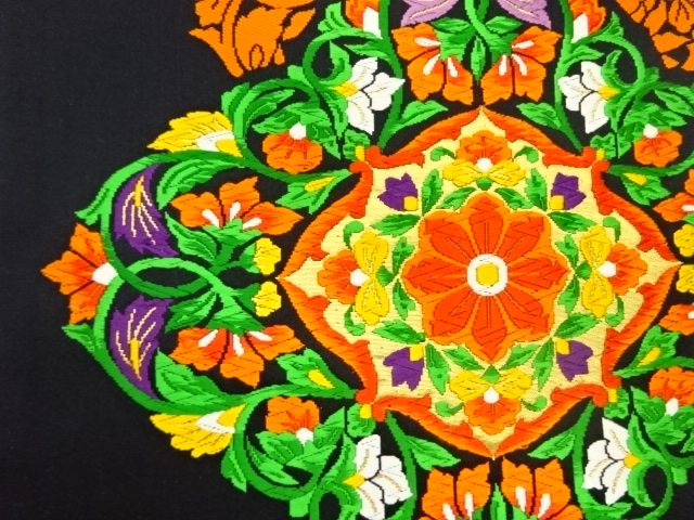 6845221: JAPANESE KIMONO / VINTAGE FUKURO OBI / WOVEN FLOWER CREST